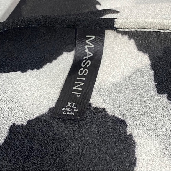 MASSINI bold print polyester chiffon sheer chest pocket blouse tab sleeves XL - Picture 6 of 7